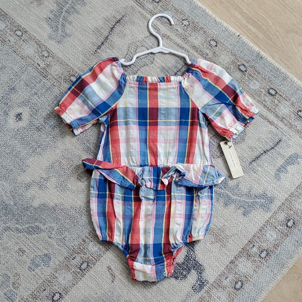 NWT Peyton & Parker Patriotic plaid baby rufflle Romper Bubble Sz18m